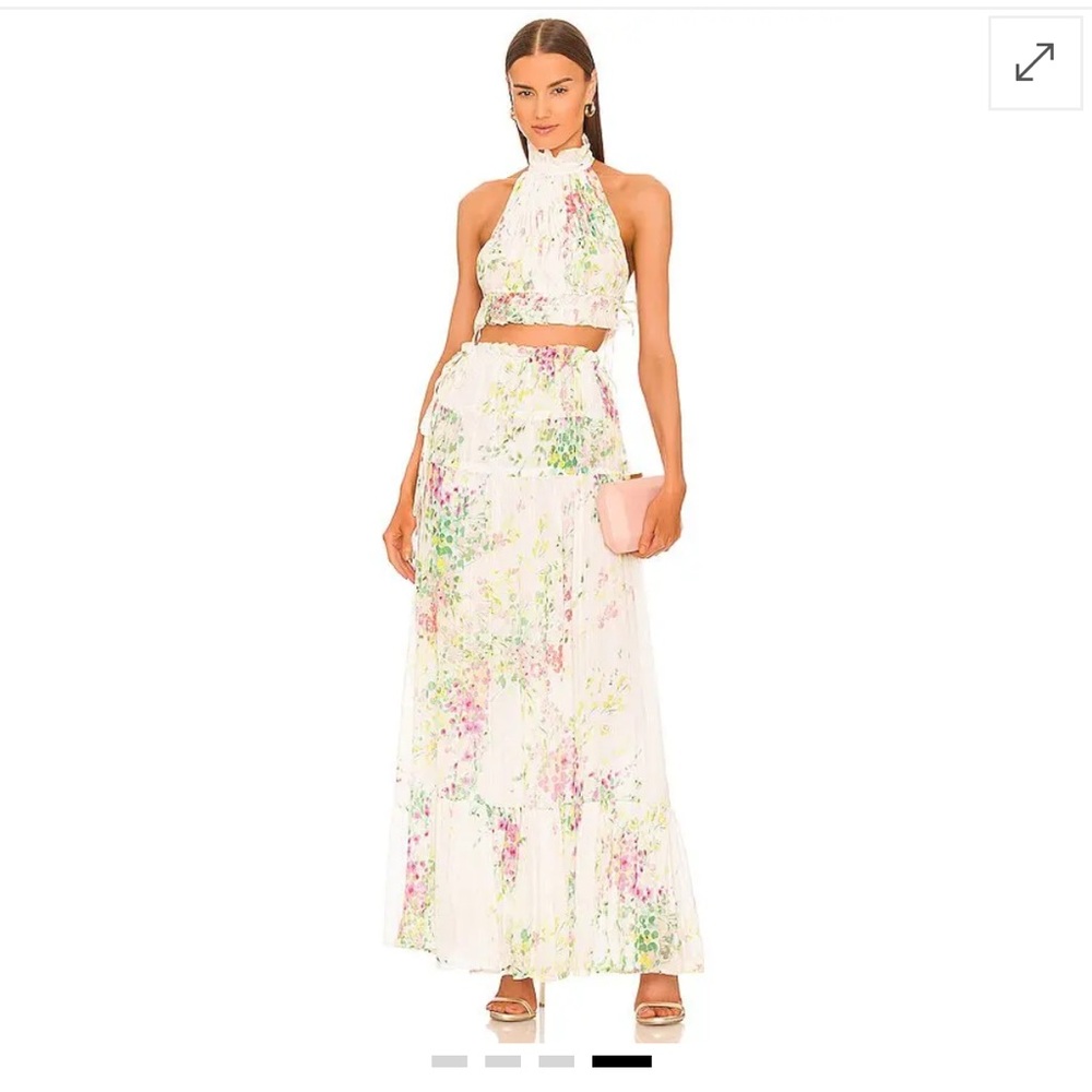 Sabina Musayev White Floral Two-Piece Halter Skirt Set